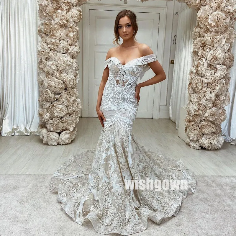 Elegant Off Shoulder Mermaid Long Wedding Dress WDH054