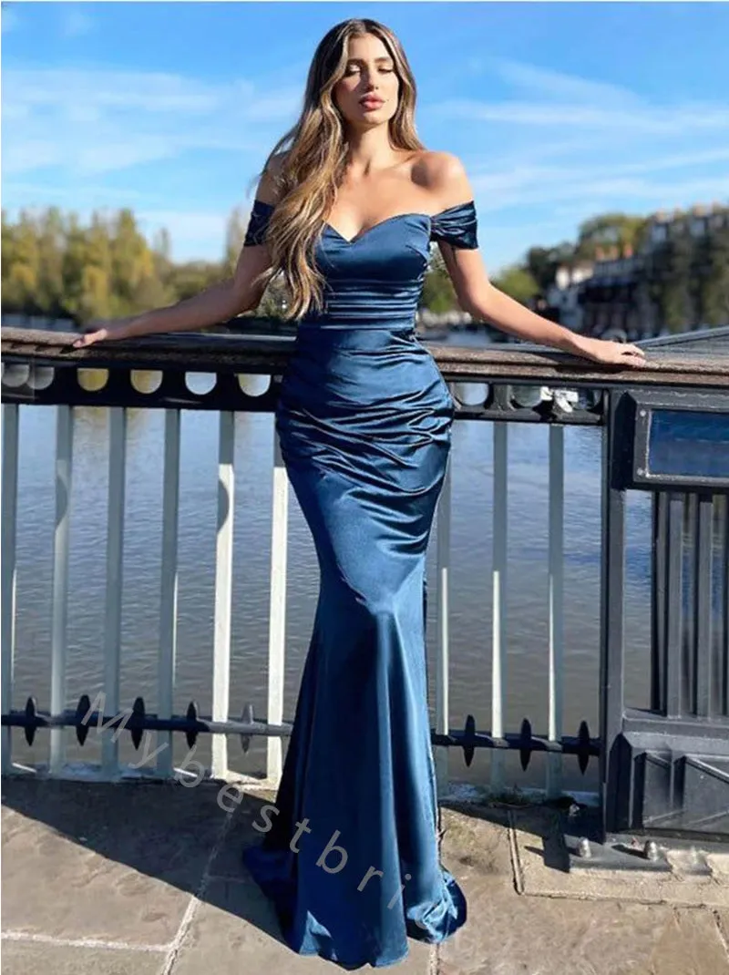 Elegant Off shoulder  Sleeveless Mermaid Long Prom Dress,PDS11508