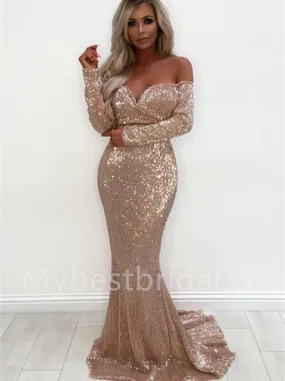 Elegant Off shoulder V-neck Mermaid Prom Dresses, PDS0547