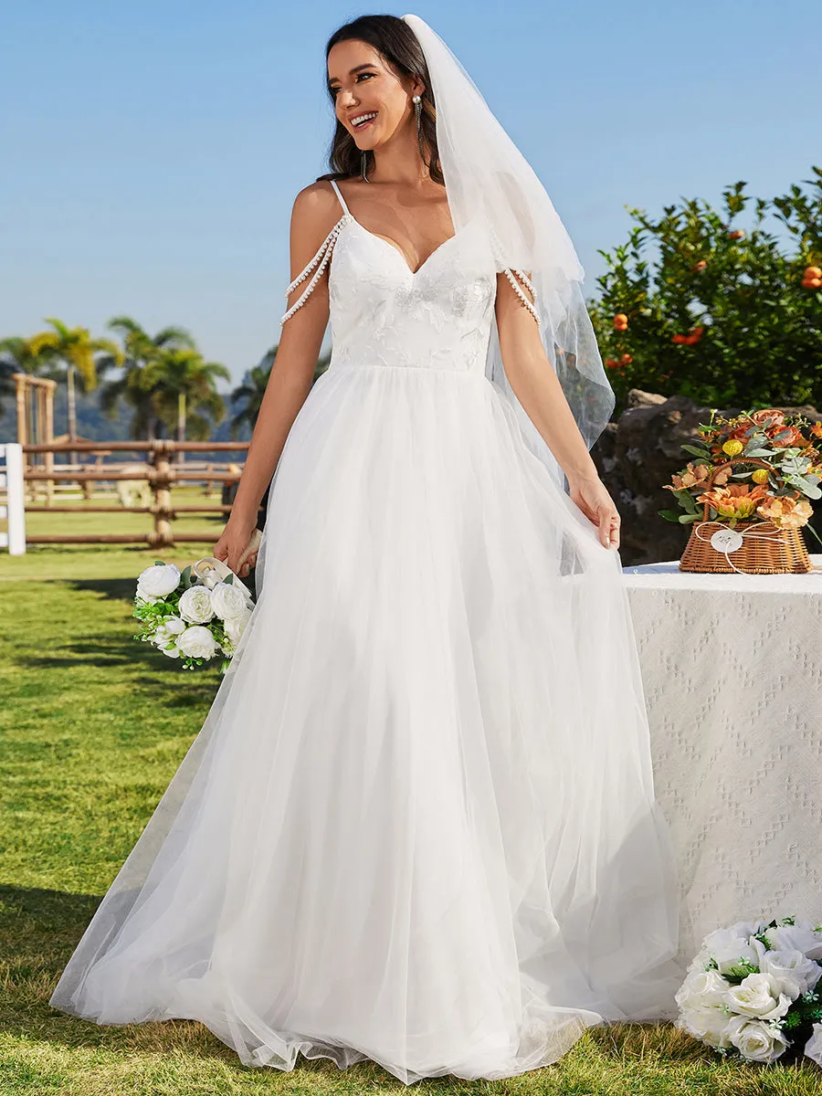 Elegant Spaghetti Straps Pearl Wholesale Wedding Dress with Sleeveless