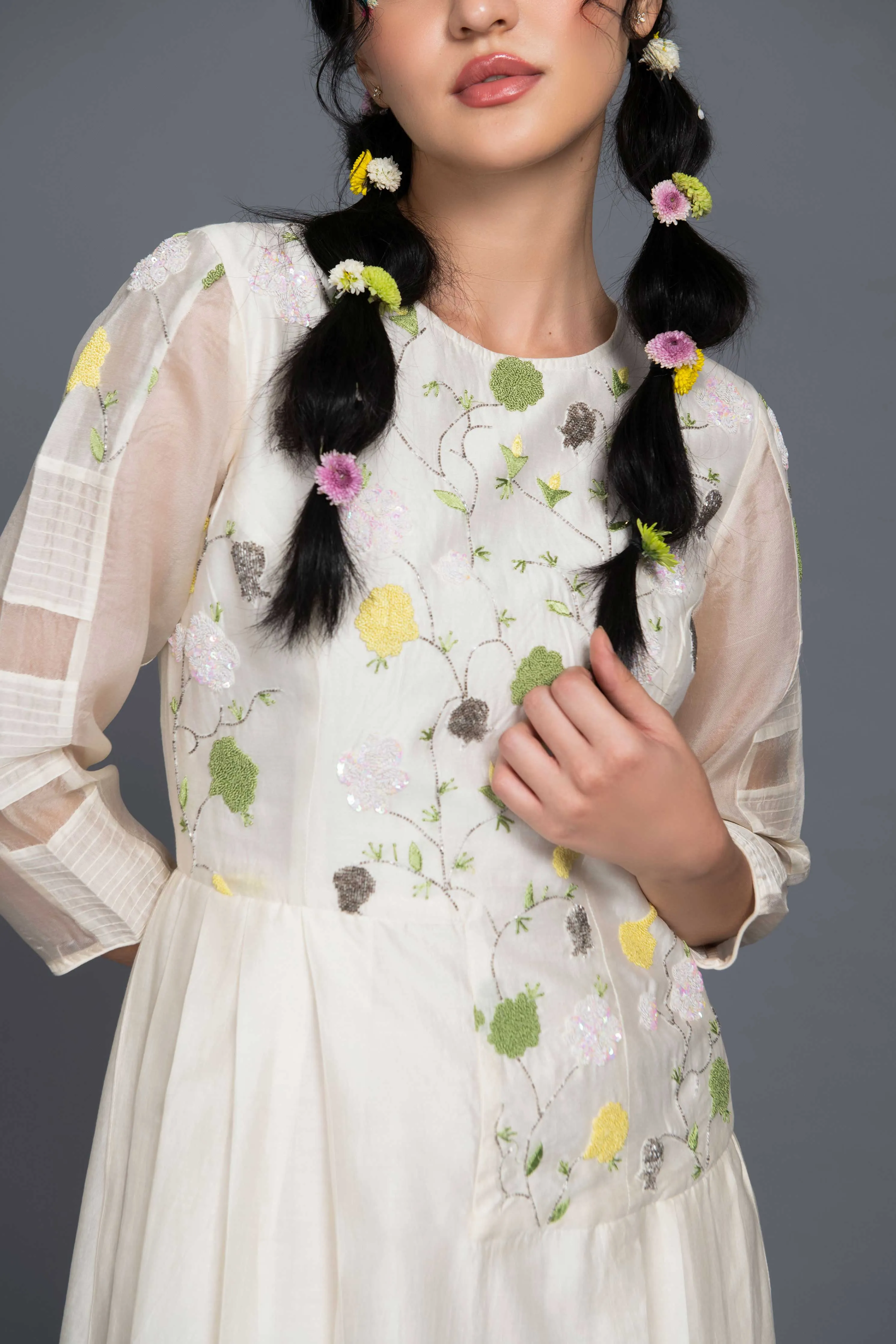 Embroidery Wildflowers Chanderi Dress