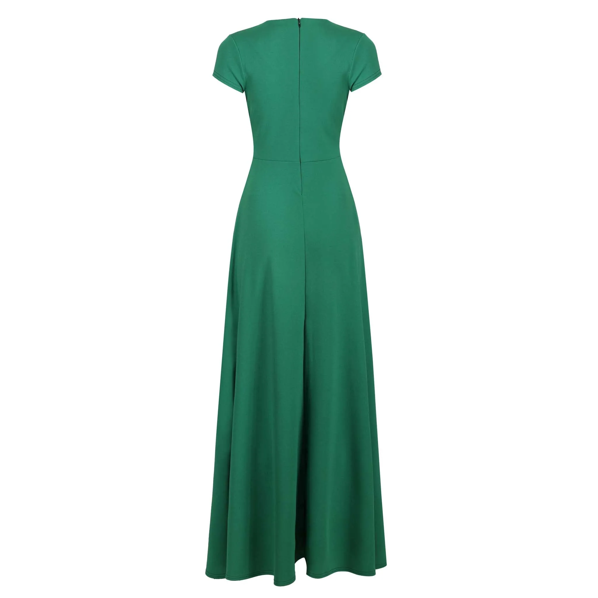 Emerald Green V Neck Cap Sleeve Maxi Dress