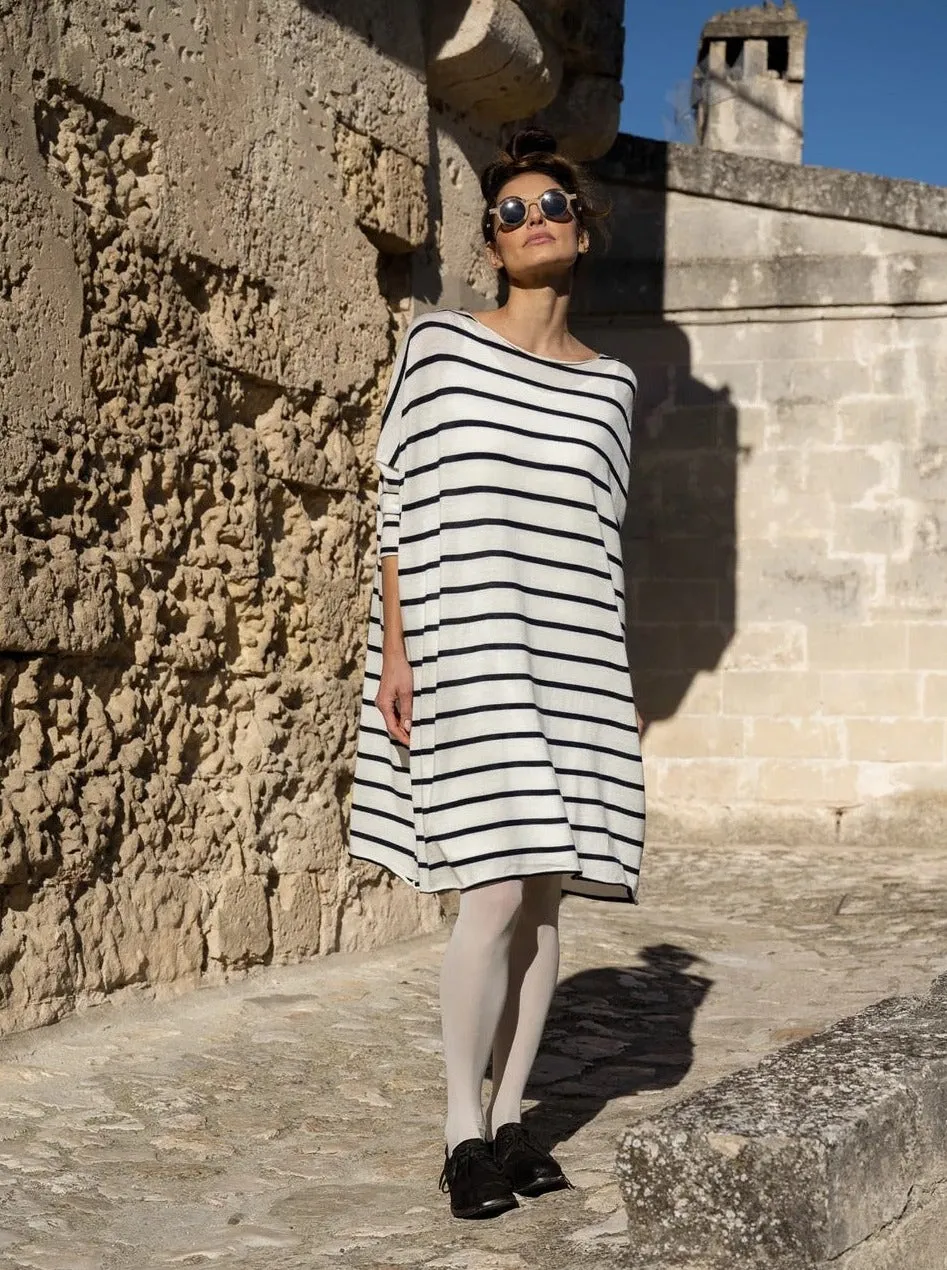 Emi Merino Wool Dress Navy Stripe