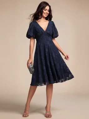 Exquisite Young Fashion puffy sleeveA-line Jacquard Chiffon Dresses with Lining