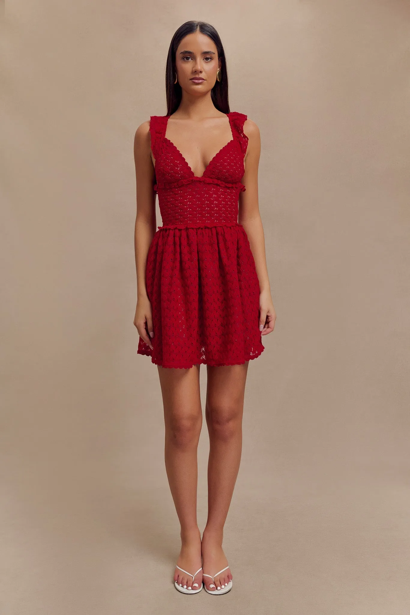 Ezra Lace Mini Dress - Deep Red