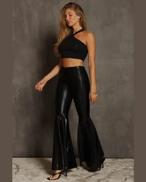 Faux Leather Bell Bottom Pants