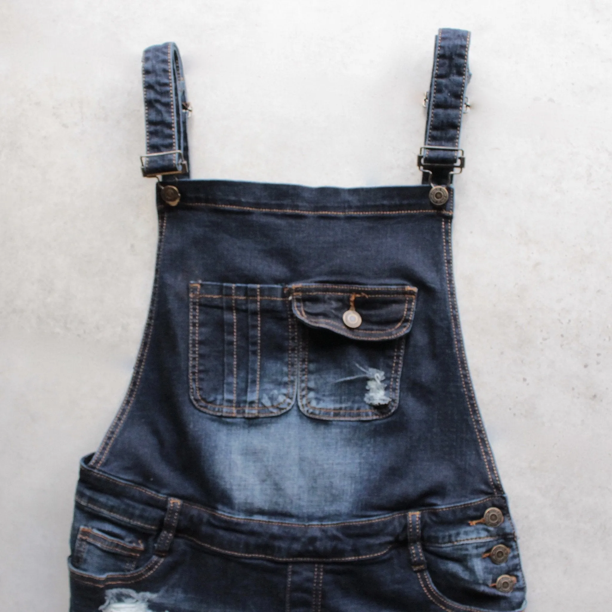 Final Sale - Distressed Denim Overall Shorts