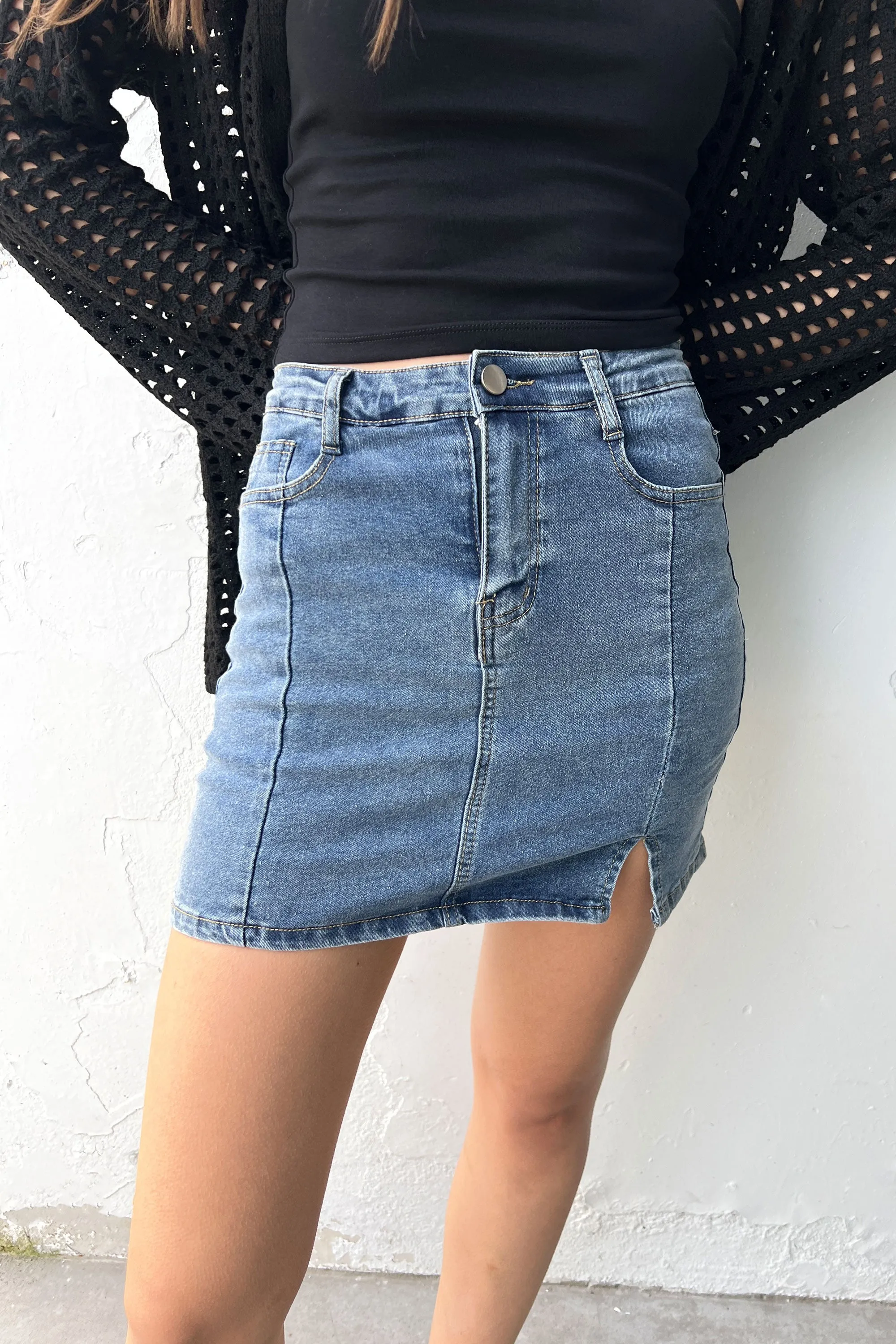 FITTED JEAN MINI JEAN SKIRT