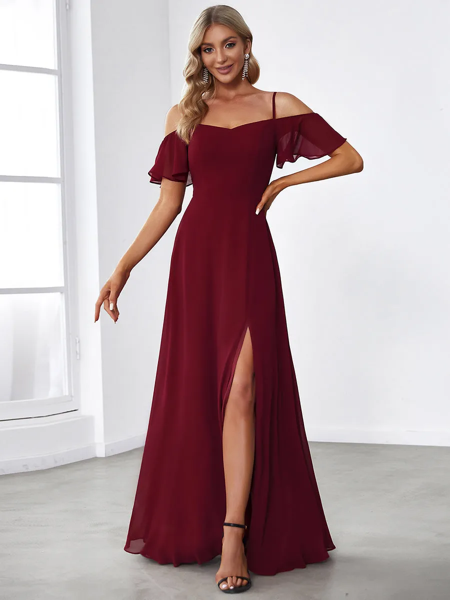 Flattering Deep V Neck Flare Sleeves Wholesale Bridesmaid Dresses