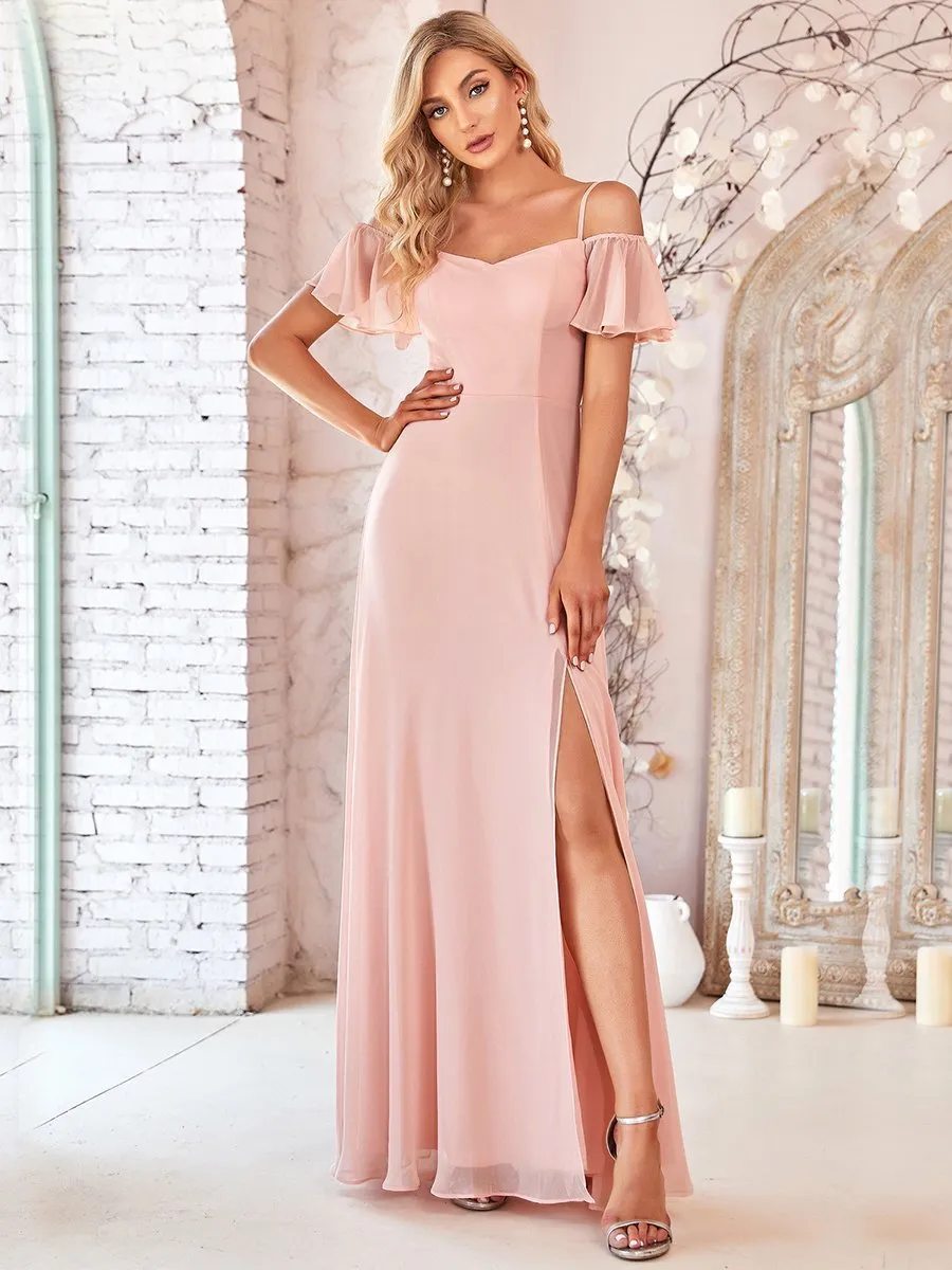 Flattering Deep V Neck Flare Sleeves Wholesale Bridesmaid Dresses