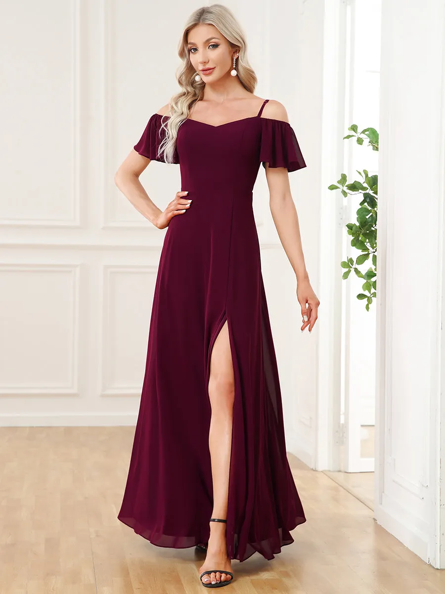 Flattering Deep V Neck Flare Sleeves Wholesale Bridesmaid Dresses