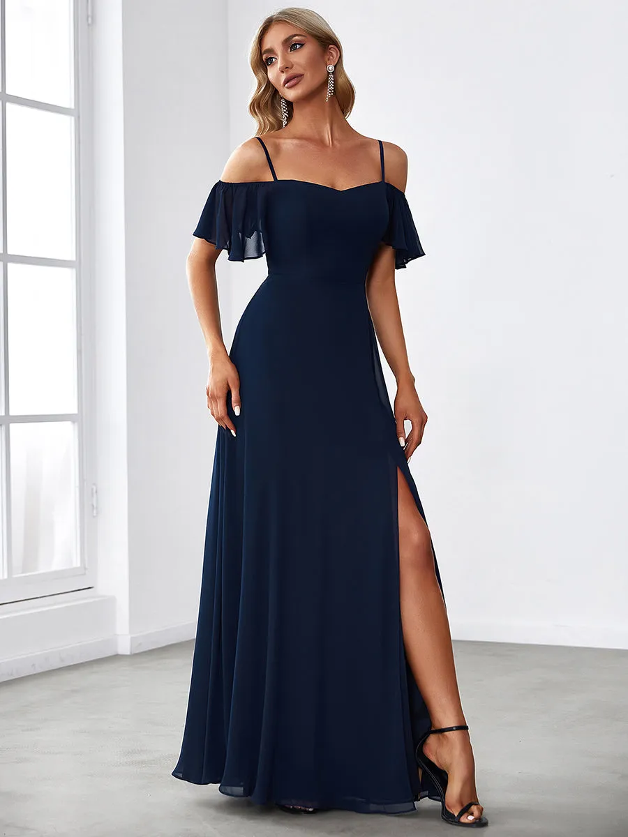 Flattering Deep V Neck Flare Sleeves Wholesale Bridesmaid Dresses