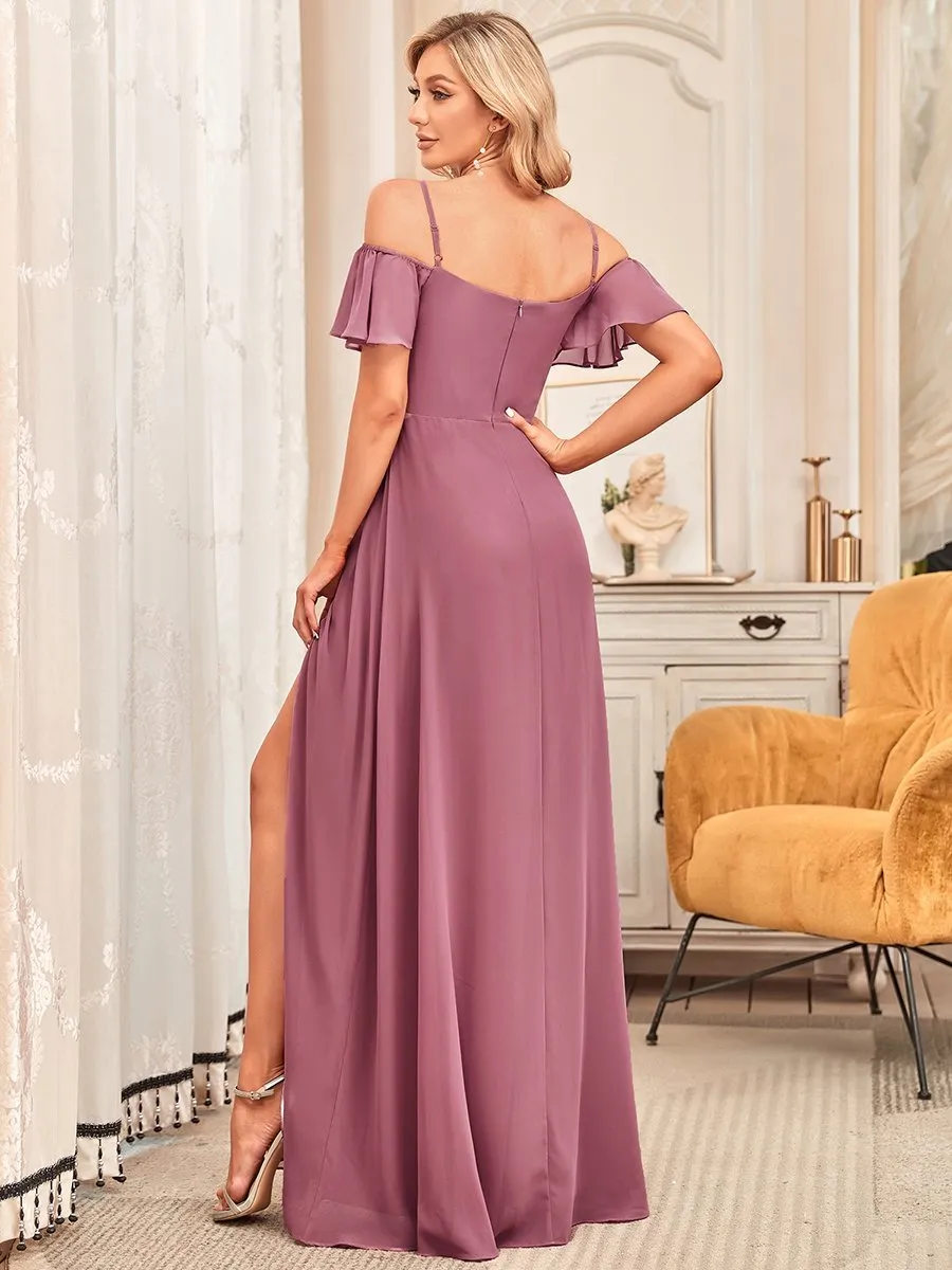 Flattering Deep V Neck Flare Sleeves Wholesale Bridesmaid Dresses