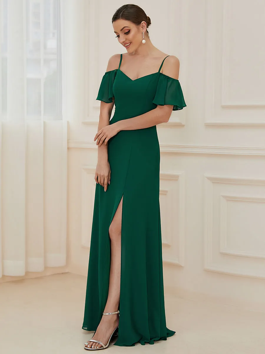 Flattering Deep V Neck Flare Sleeves Wholesale Bridesmaid Dresses