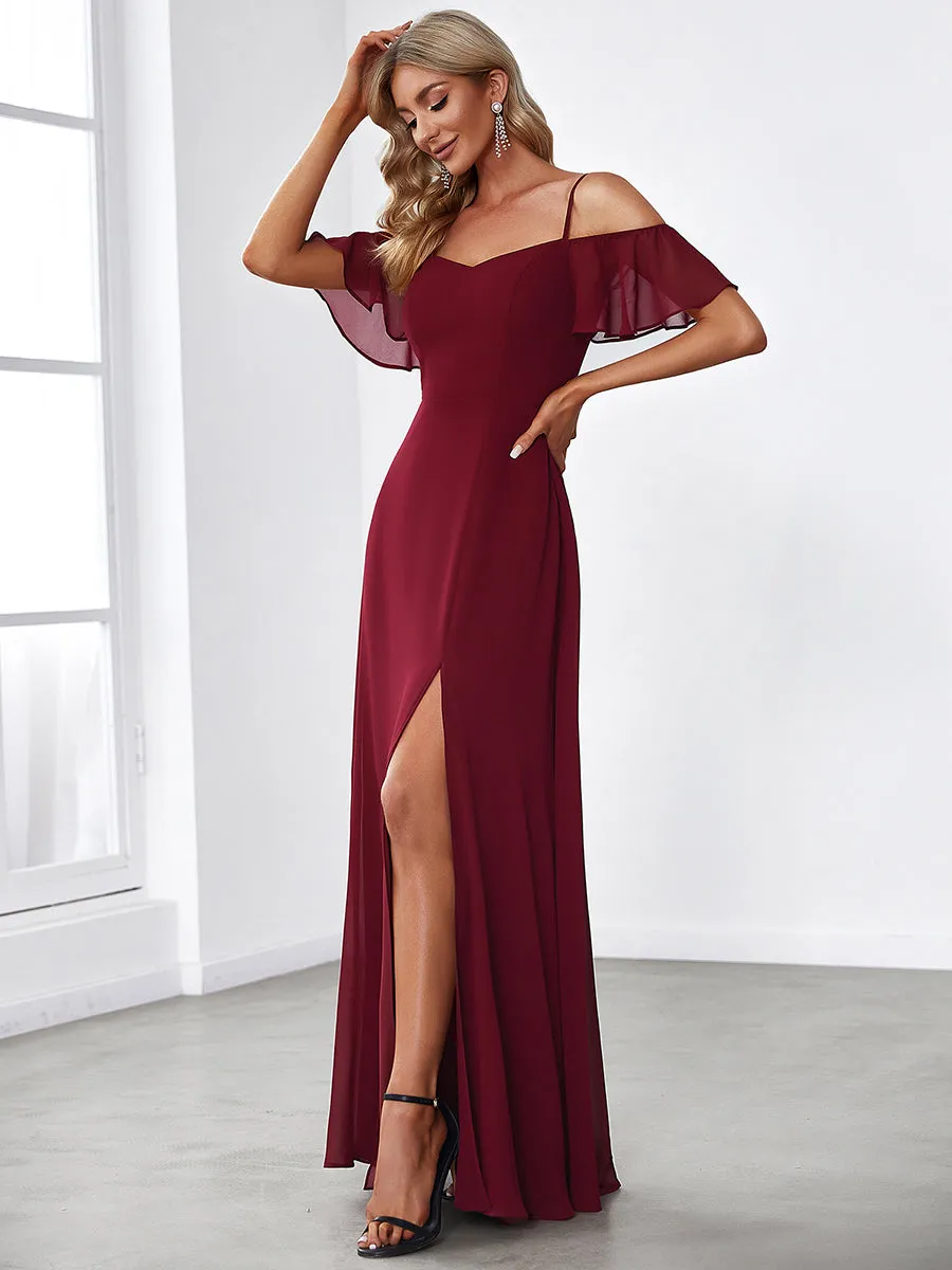 Flattering Deep V Neck Flare Sleeves Wholesale Bridesmaid Dresses