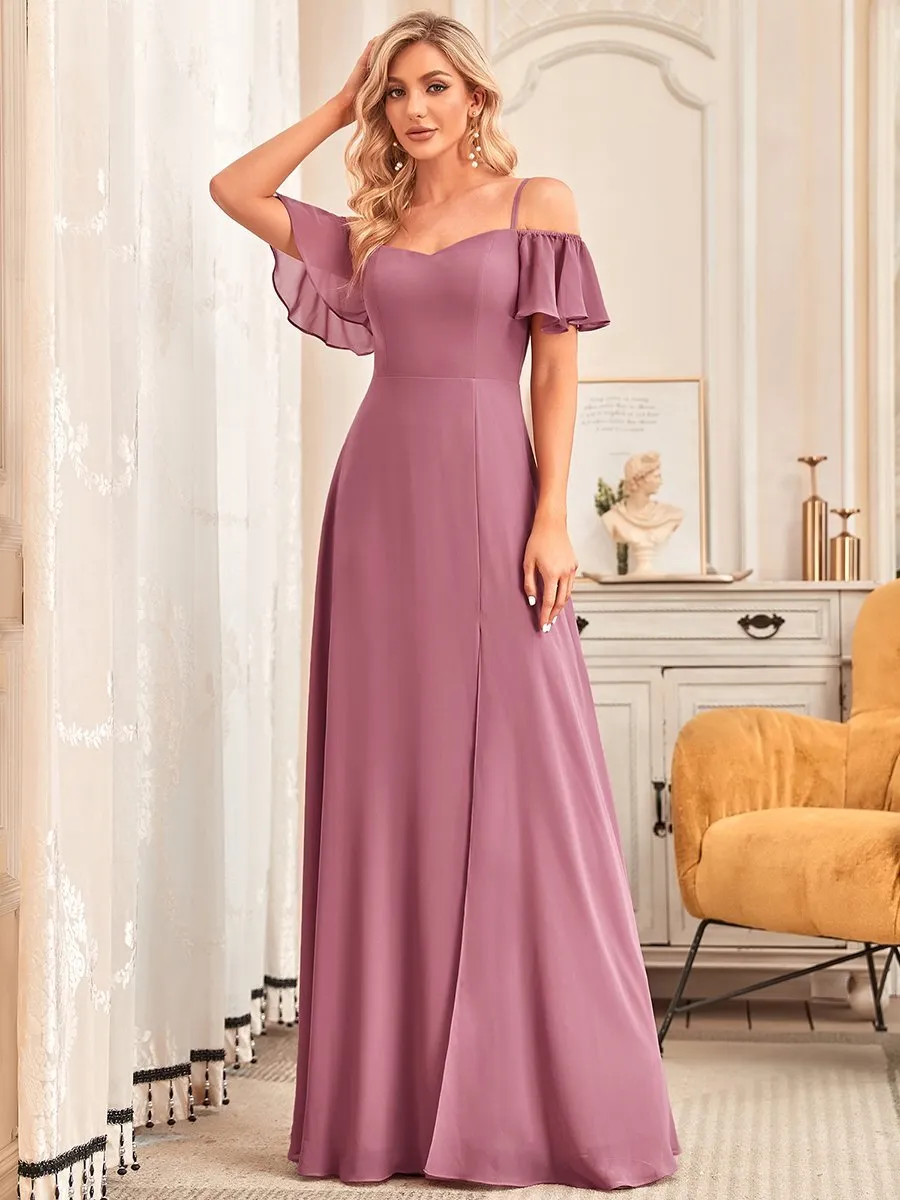 Flattering Deep V Neck Flare Sleeves Wholesale Bridesmaid Dresses