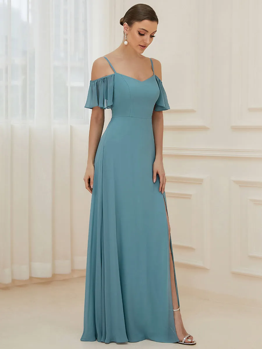 Flattering Deep V Neck Flare Sleeves Wholesale Bridesmaid Dresses