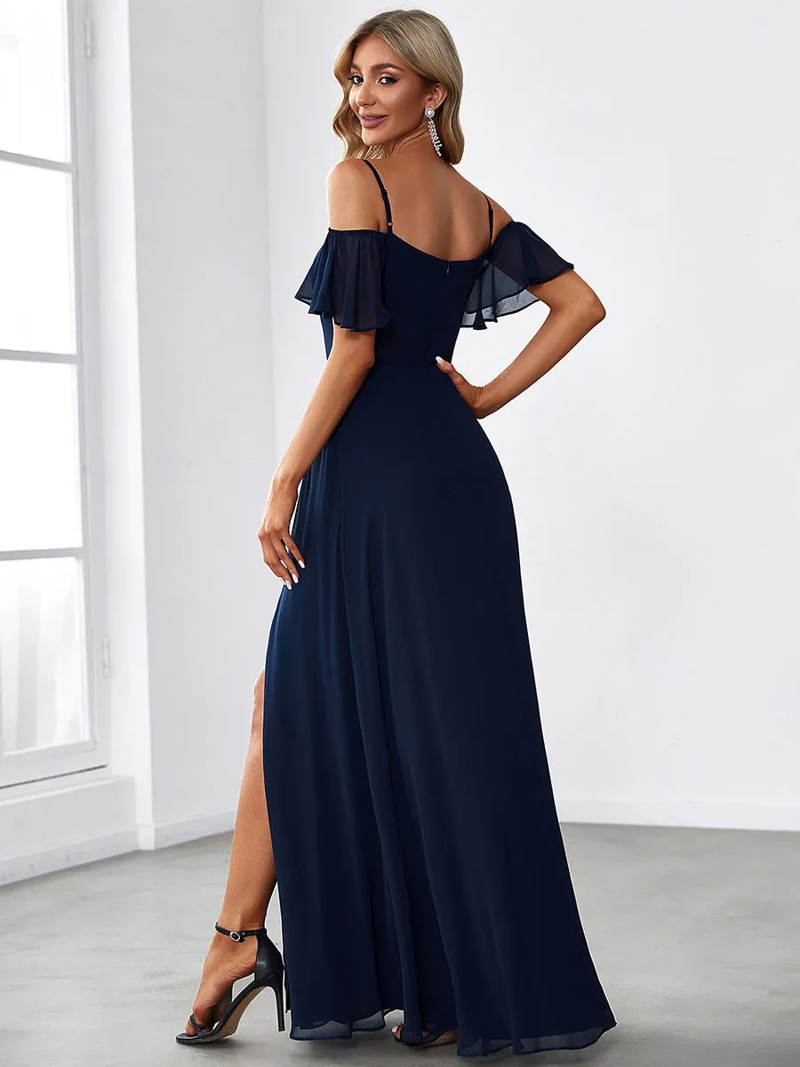 Flattering Deep V Neck Flare Sleeves Wholesale Bridesmaid Dresses