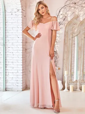 Flattering Deep V Neck Flare Sleeves Wholesale Bridesmaid Dresses