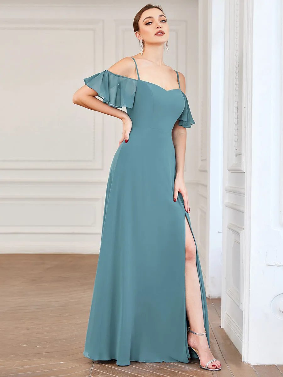 Flattering Deep V Neck Flare Sleeves Wholesale Bridesmaid Dresses