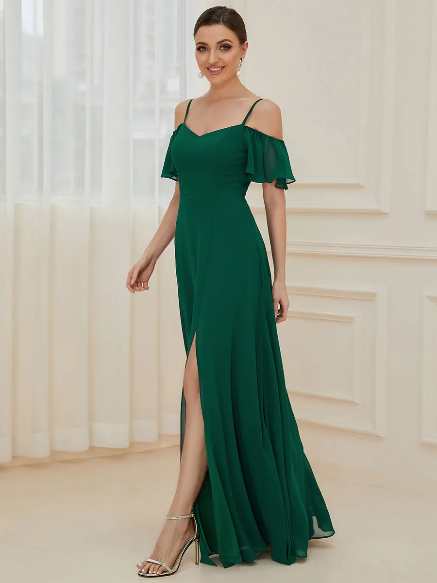 Flattering Deep V Neck Flare Sleeves Wholesale Bridesmaid Dresses