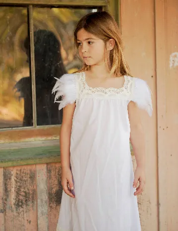 Flowergirl Feather Dress - Snow