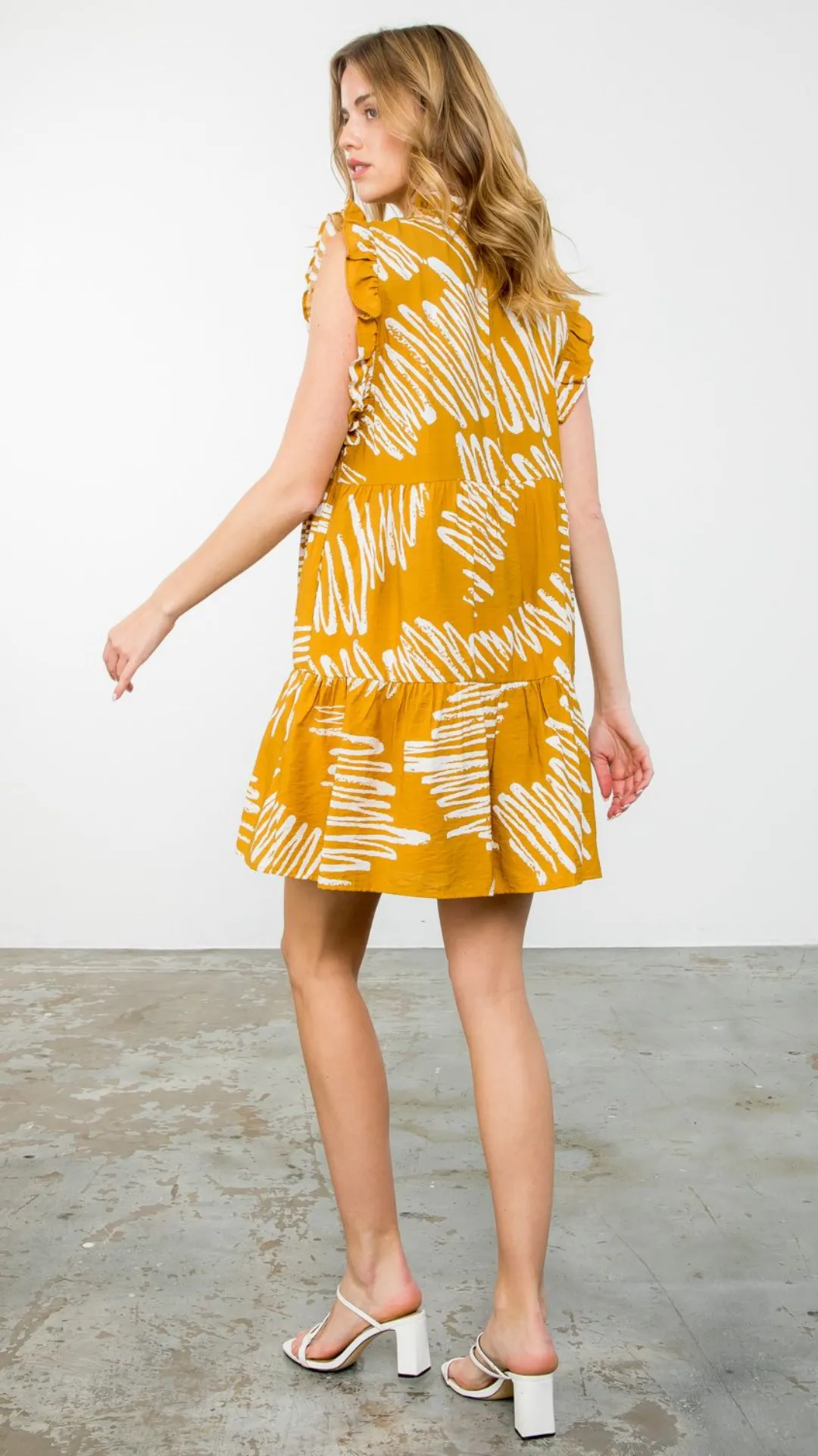 Flutter Sleeve Dress - Mustard