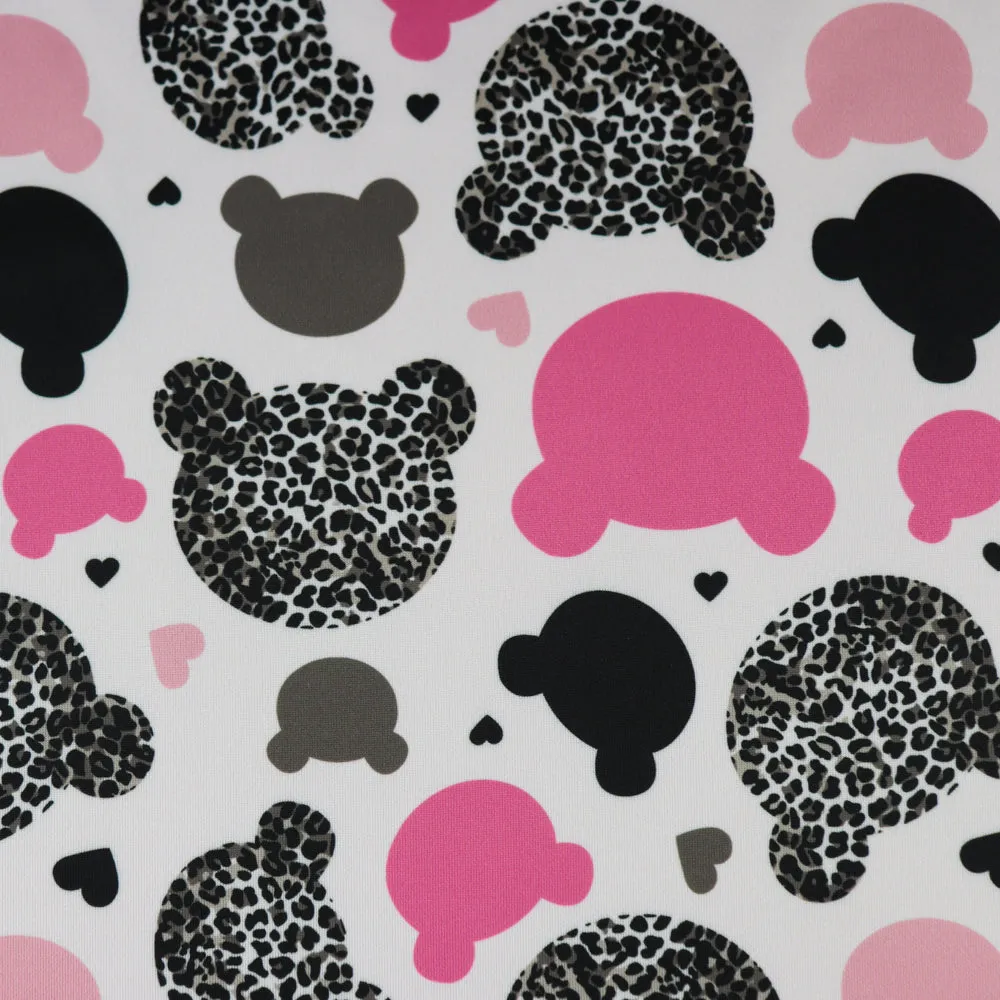 FS1002 Teddy Bear Leopard Scuba Stretch Knit Fabric White