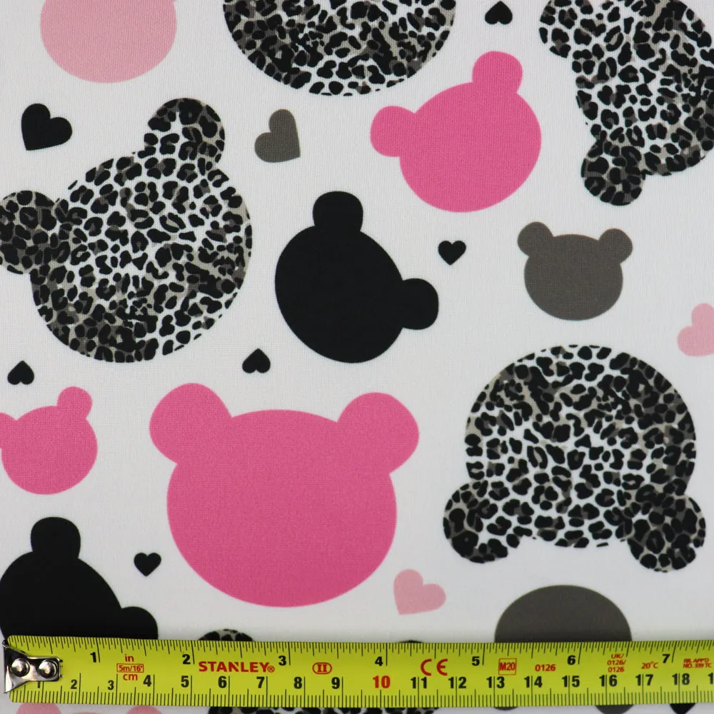 FS1002 Teddy Bear Leopard Scuba Stretch Knit Fabric White