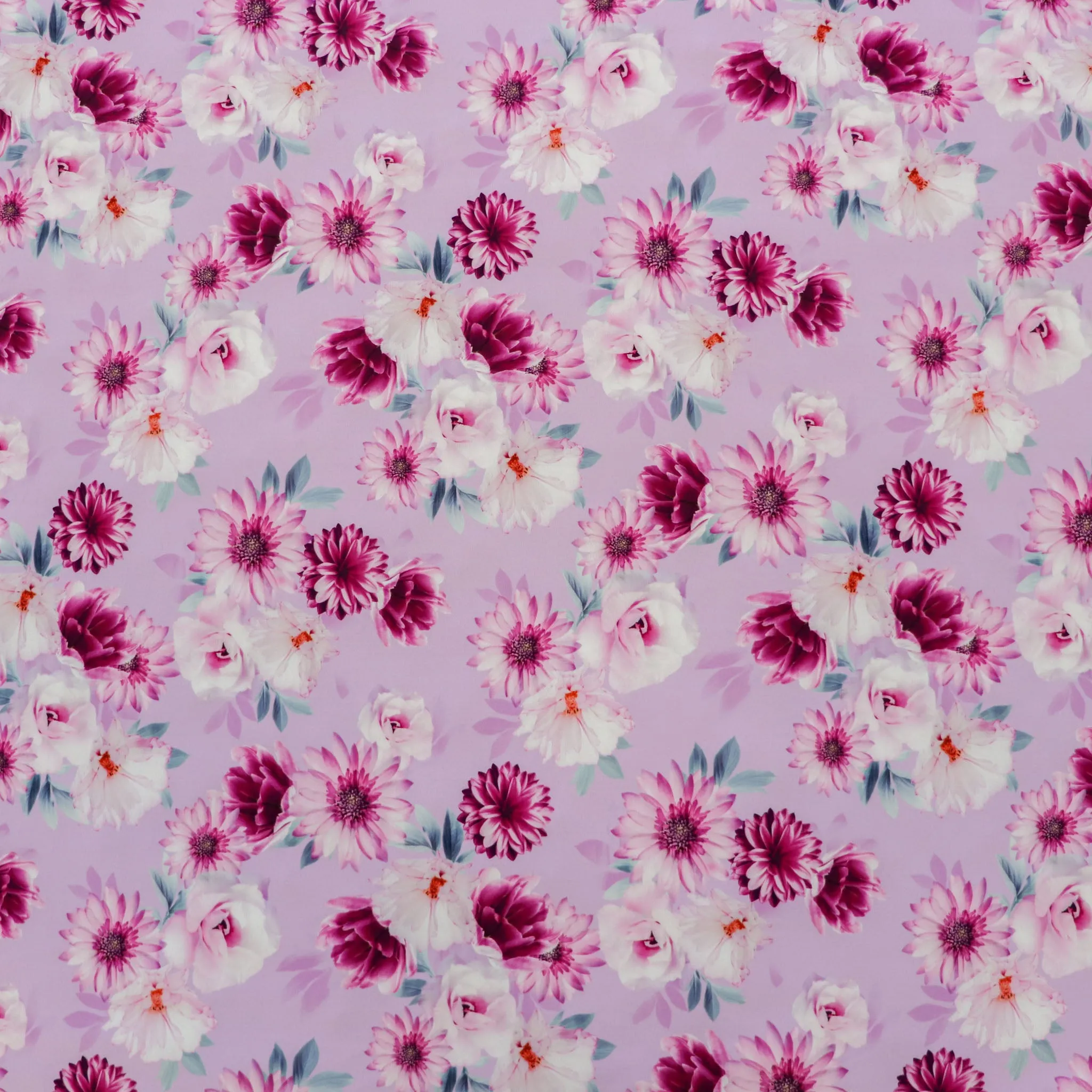 FS1182 Floral Garden Print Scuba Stretch Knit Fabric Lilac