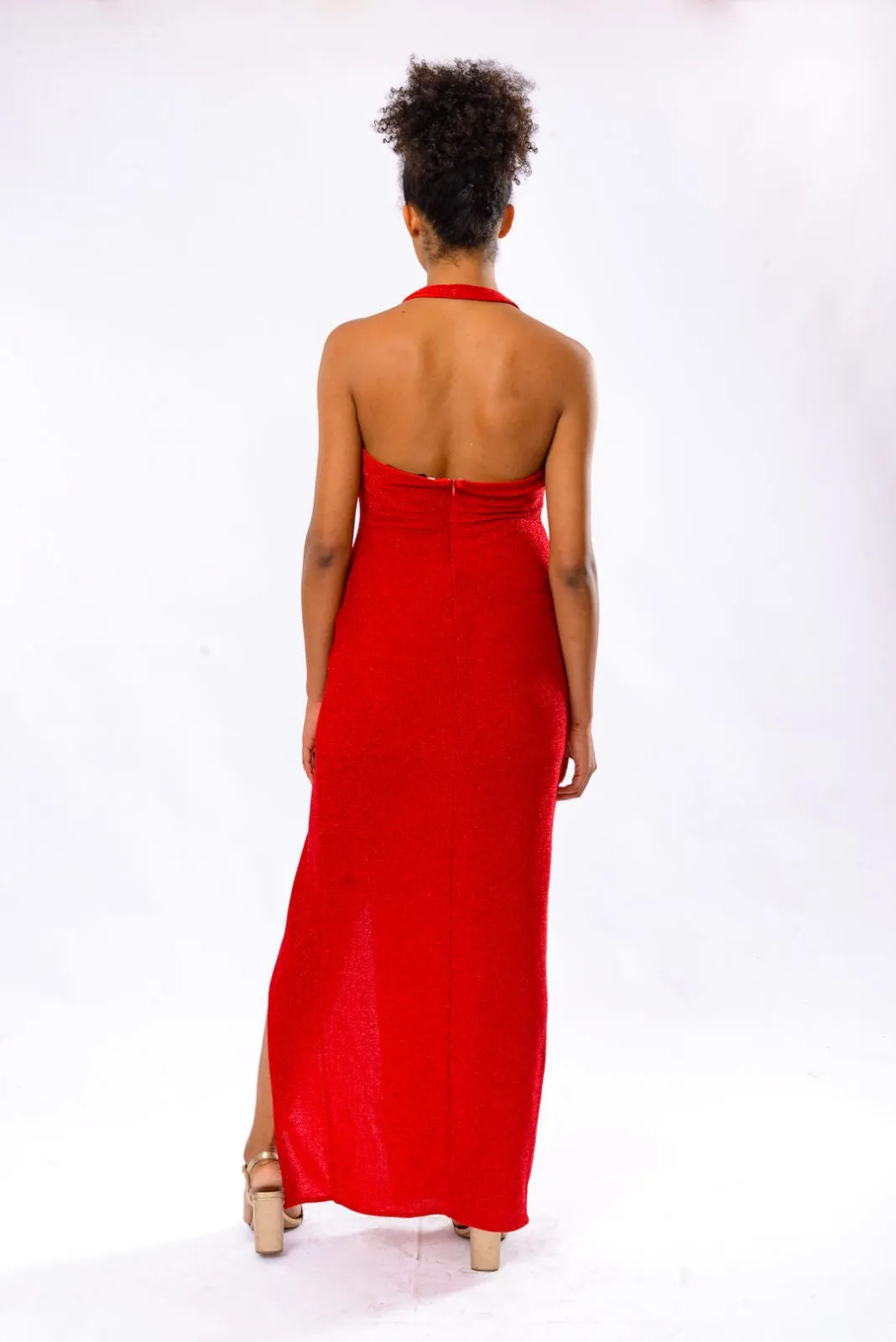 GABRIELLE HALTER DRESS - RED