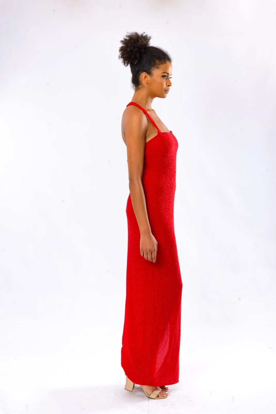 GABRIELLE HALTER DRESS - RED