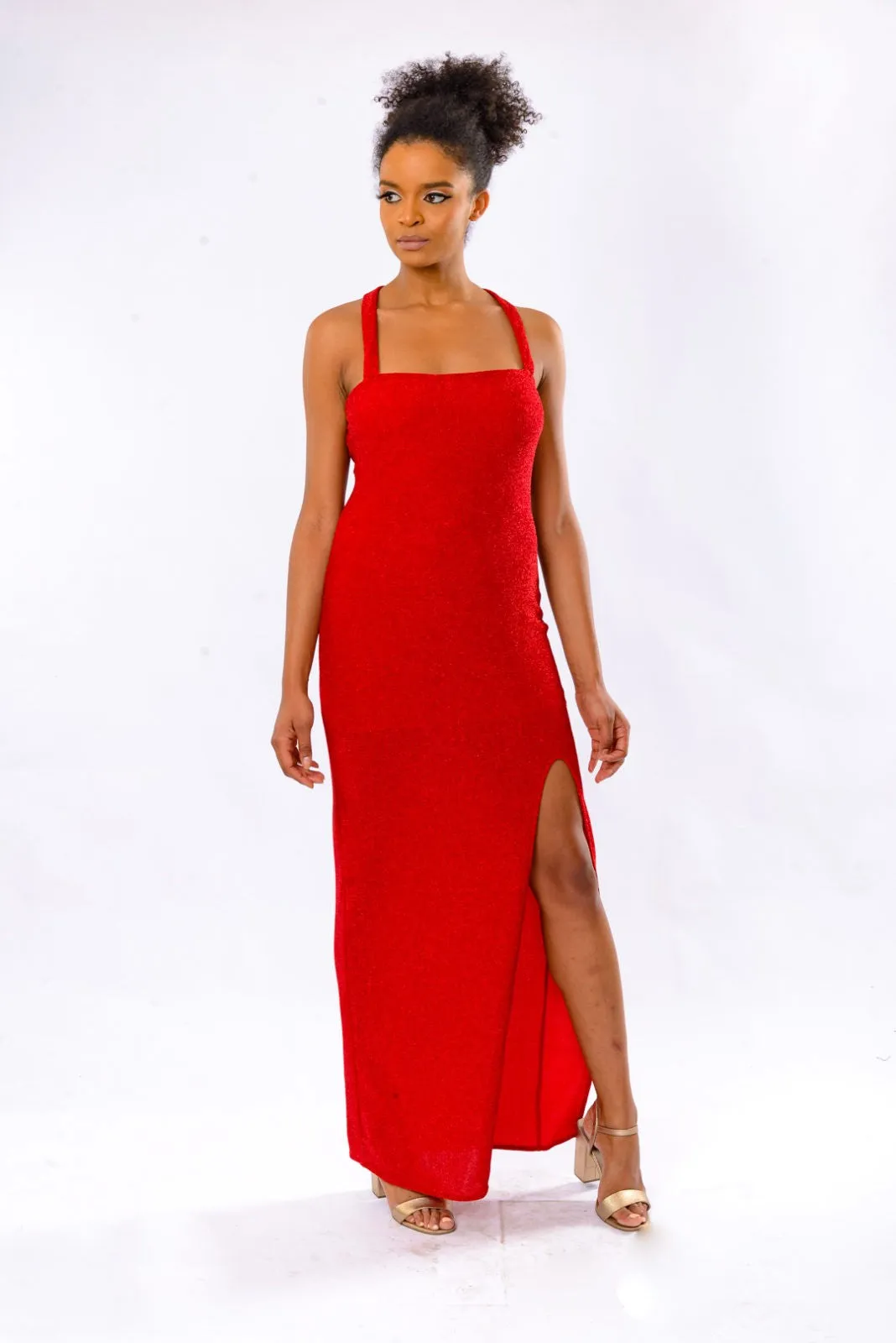 GABRIELLE HALTER DRESS - RED