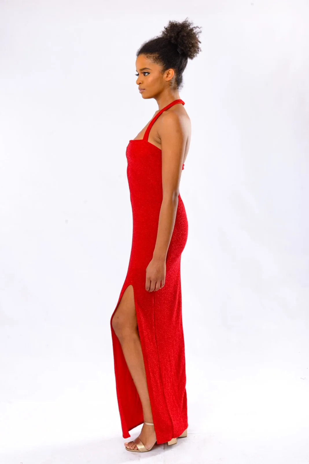 GABRIELLE HALTER DRESS - RED