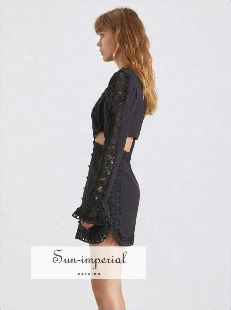 Genesis Dress in Black - Summer Lace Women Dress O Neck Butterfly Sleeve Lace Embroidery