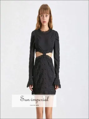 Genesis Dress in Black - Summer Lace Women Dress O Neck Butterfly Sleeve Lace Embroidery