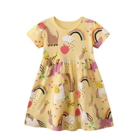 Girls Rainbow & Unicorn Pattern Short Sleeve Dress