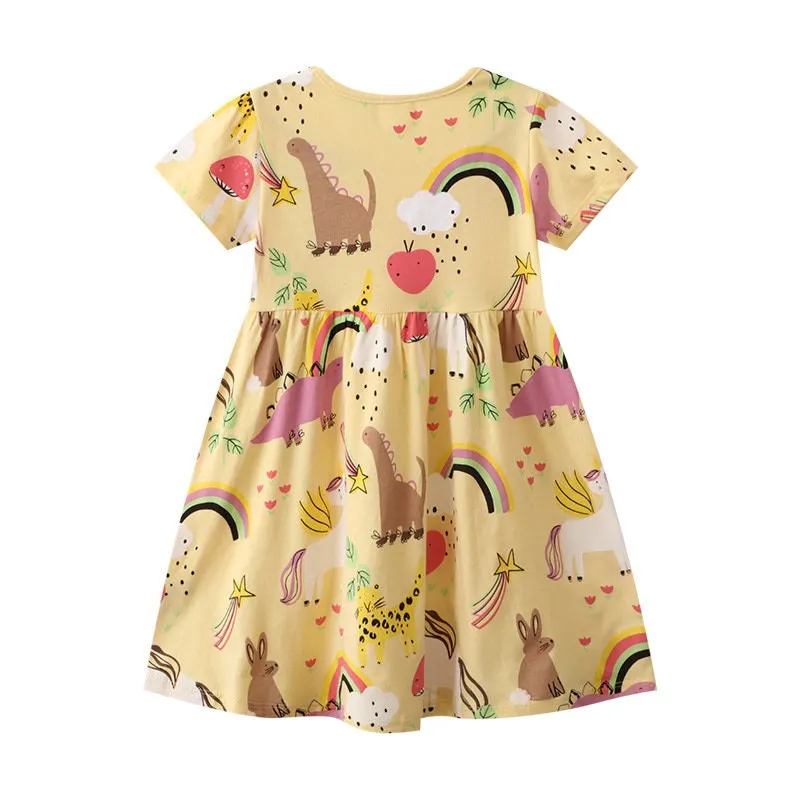 Girls Rainbow & Unicorn Pattern Short Sleeve Dress