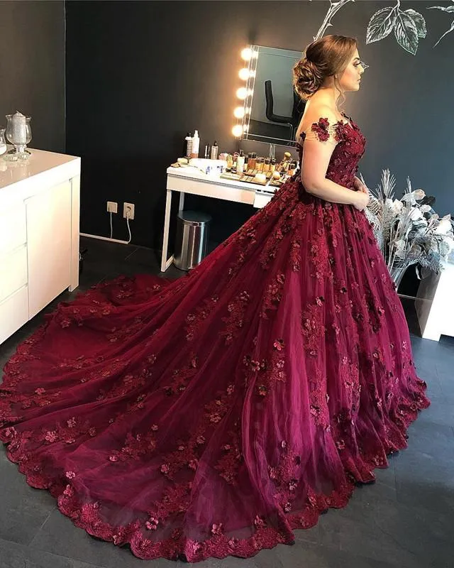 Gorgeous Lace Flowers Off The Shoulder Ball Gowns Quinceanera Dresses