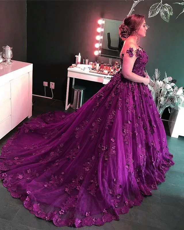 Gorgeous Lace Flowers Off The Shoulder Ball Gowns Quinceanera Dresses