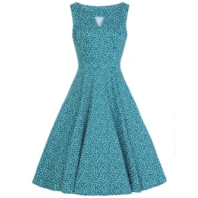 Green And White Polka Dot 50s Cut Out Swing Dress