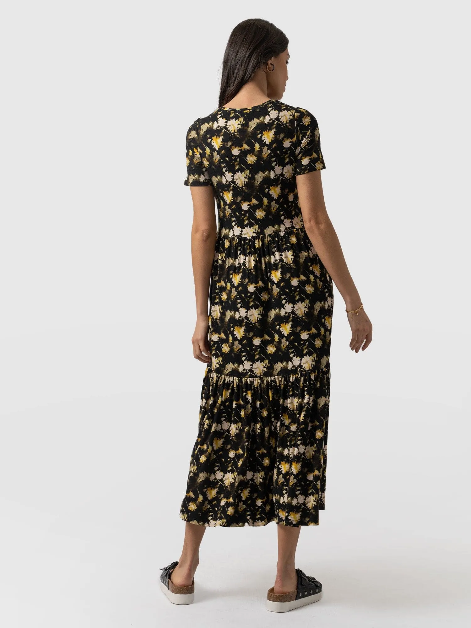 Greenwich Dress Short Sleeve - Black Daisy Floral