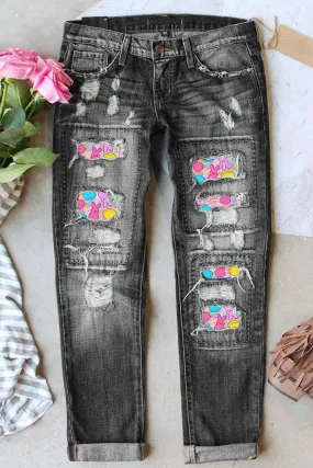 Happy Easter Bunny Jeans Cute Rabbit Denim Pants for Women