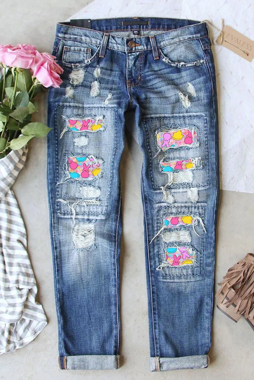 Happy Easter Bunny Jeans Cute Rabbit Denim Pants for Women