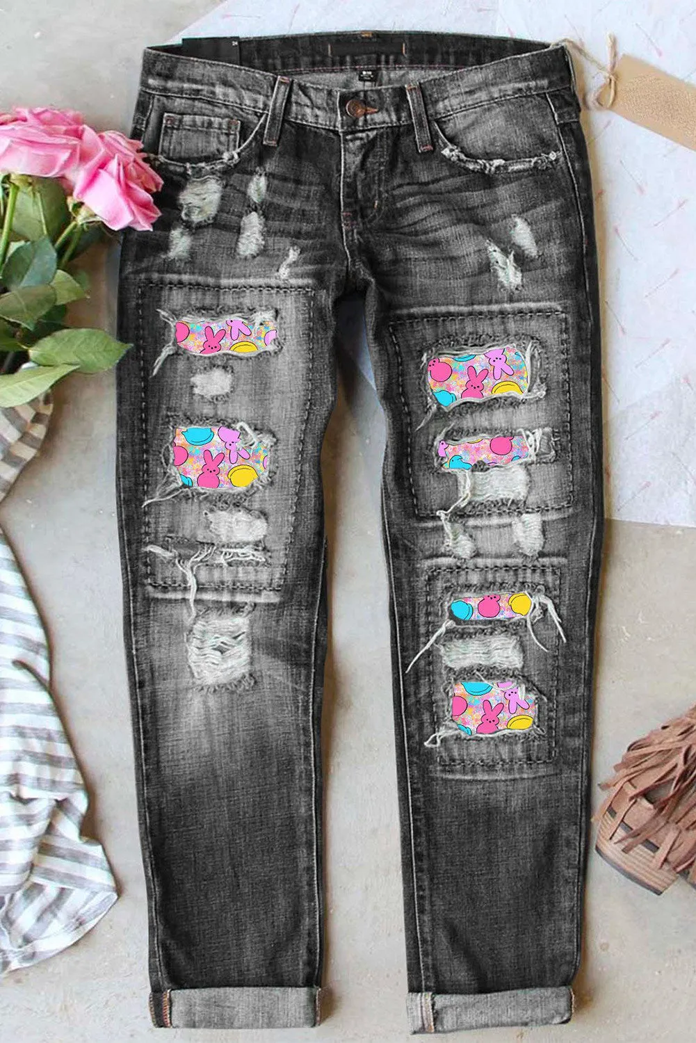 Happy Easter Bunny Jeans Cute Rabbit Denim Pants for Women