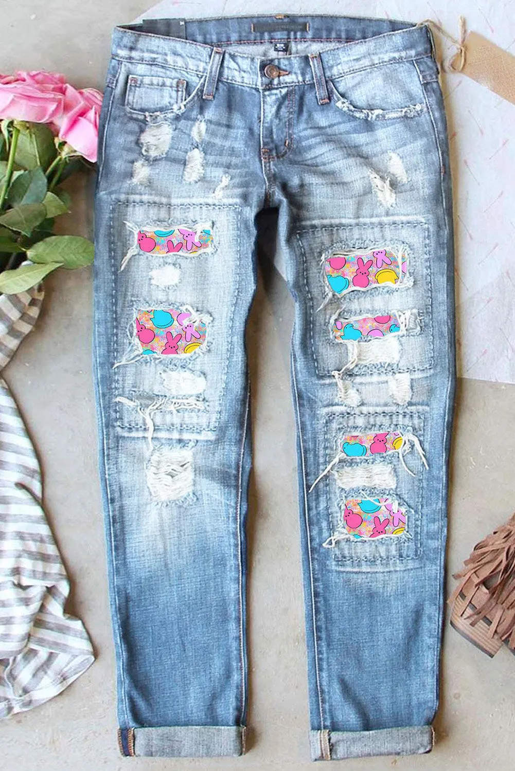 Happy Easter Bunny Jeans Cute Rabbit Denim Pants for Women