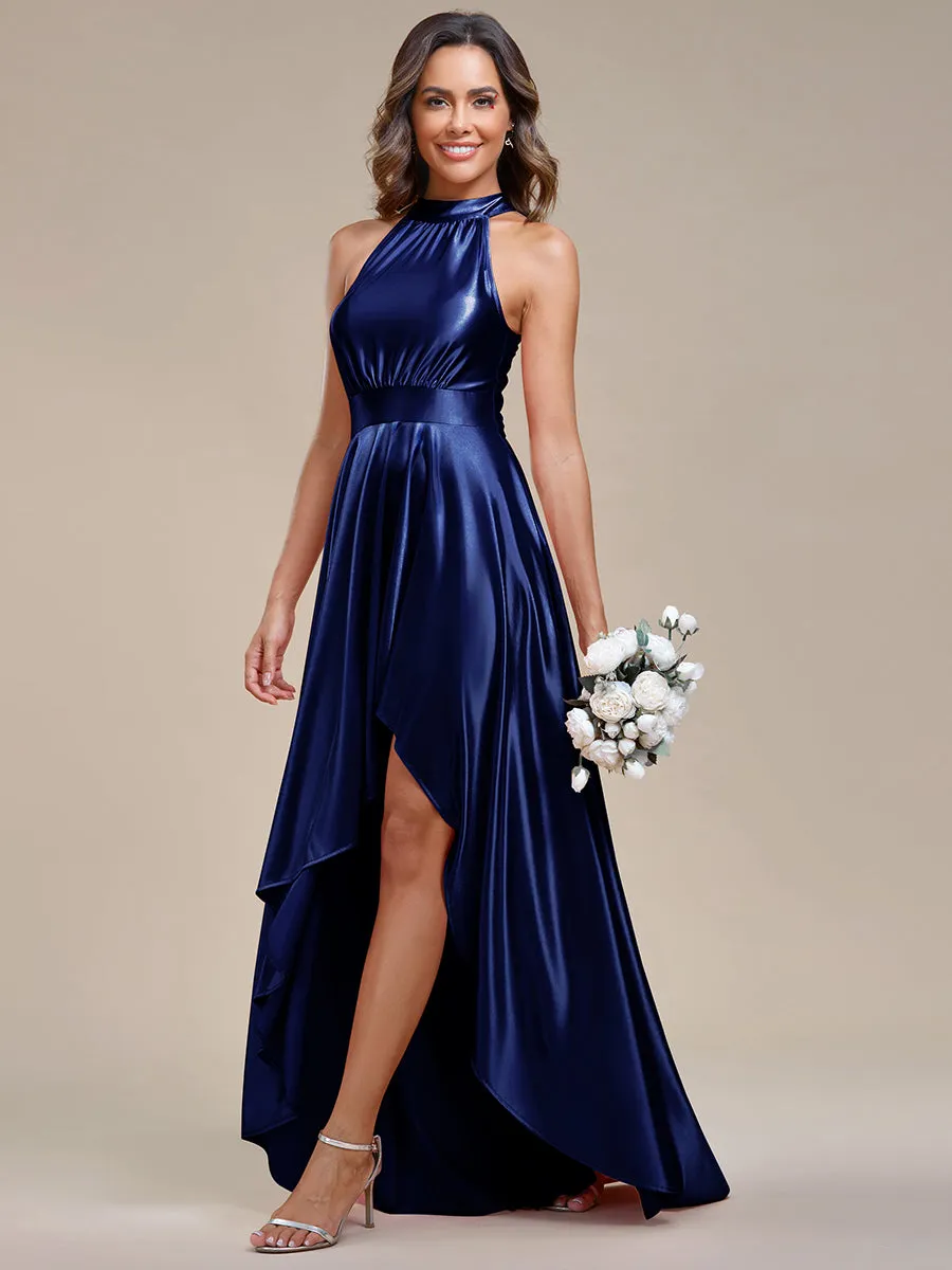 High Low Halter Neck Stain Wholesale Bridesmaid Dresses