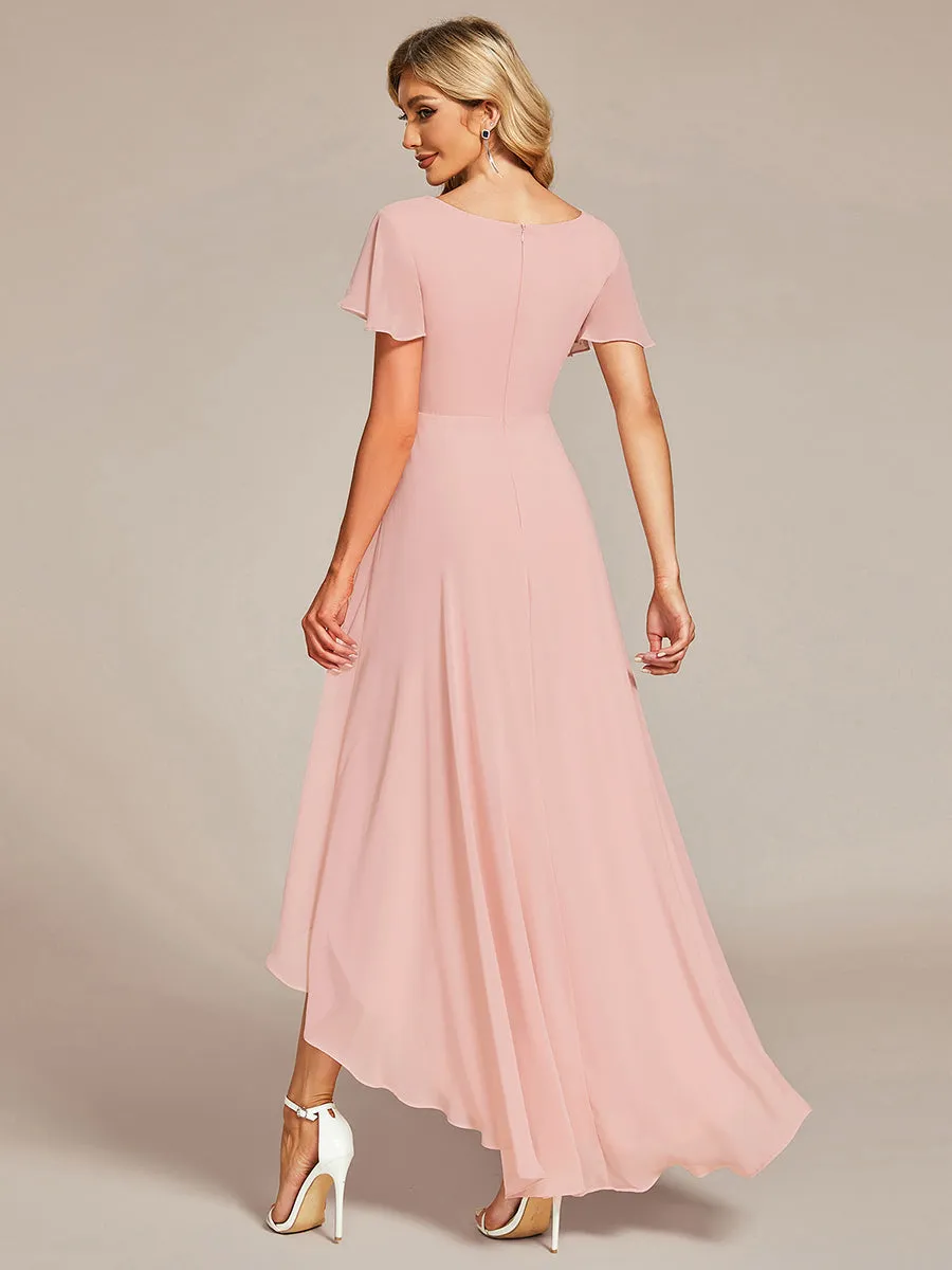 High Low Short Sleeve Chiffon Wholesale Evening Dresses