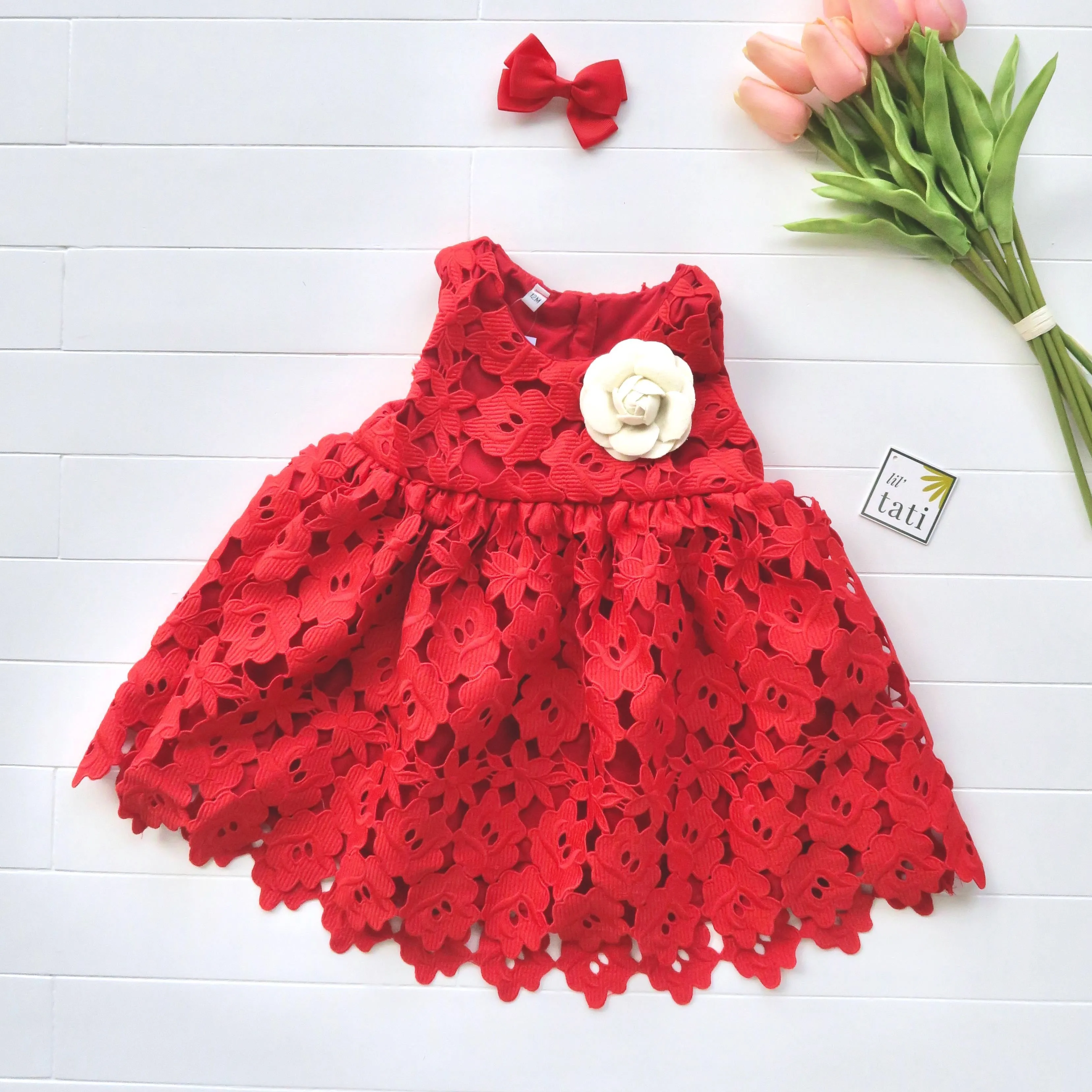 Iris Dress in Red Floral Lace