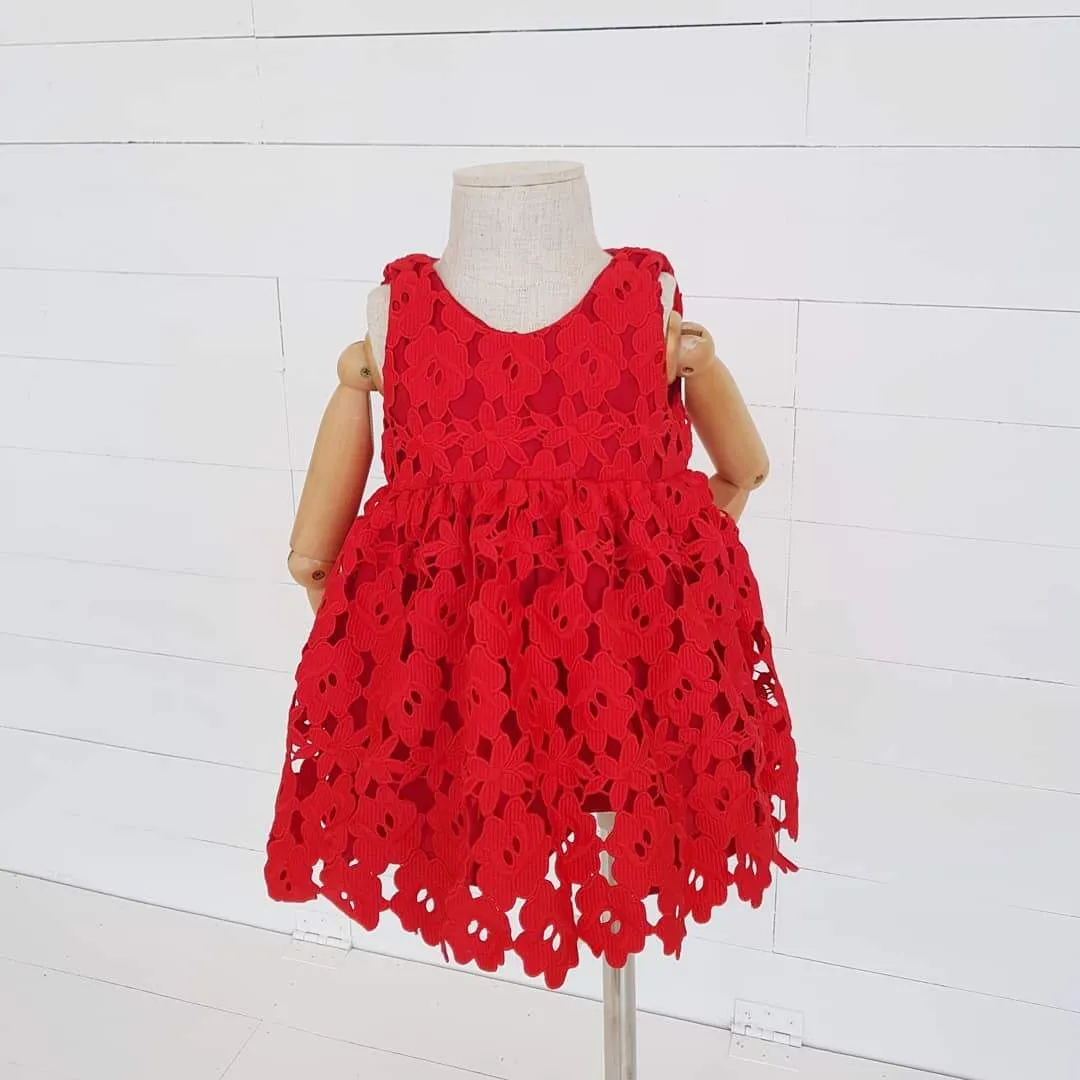 Iris Dress in Red Floral Lace